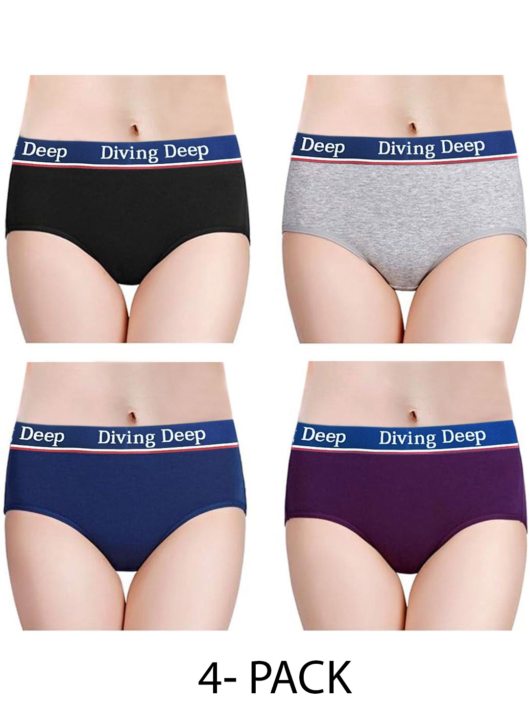 

Diving Deep Women Pack of 4 Hipster Briefs, Assorted
