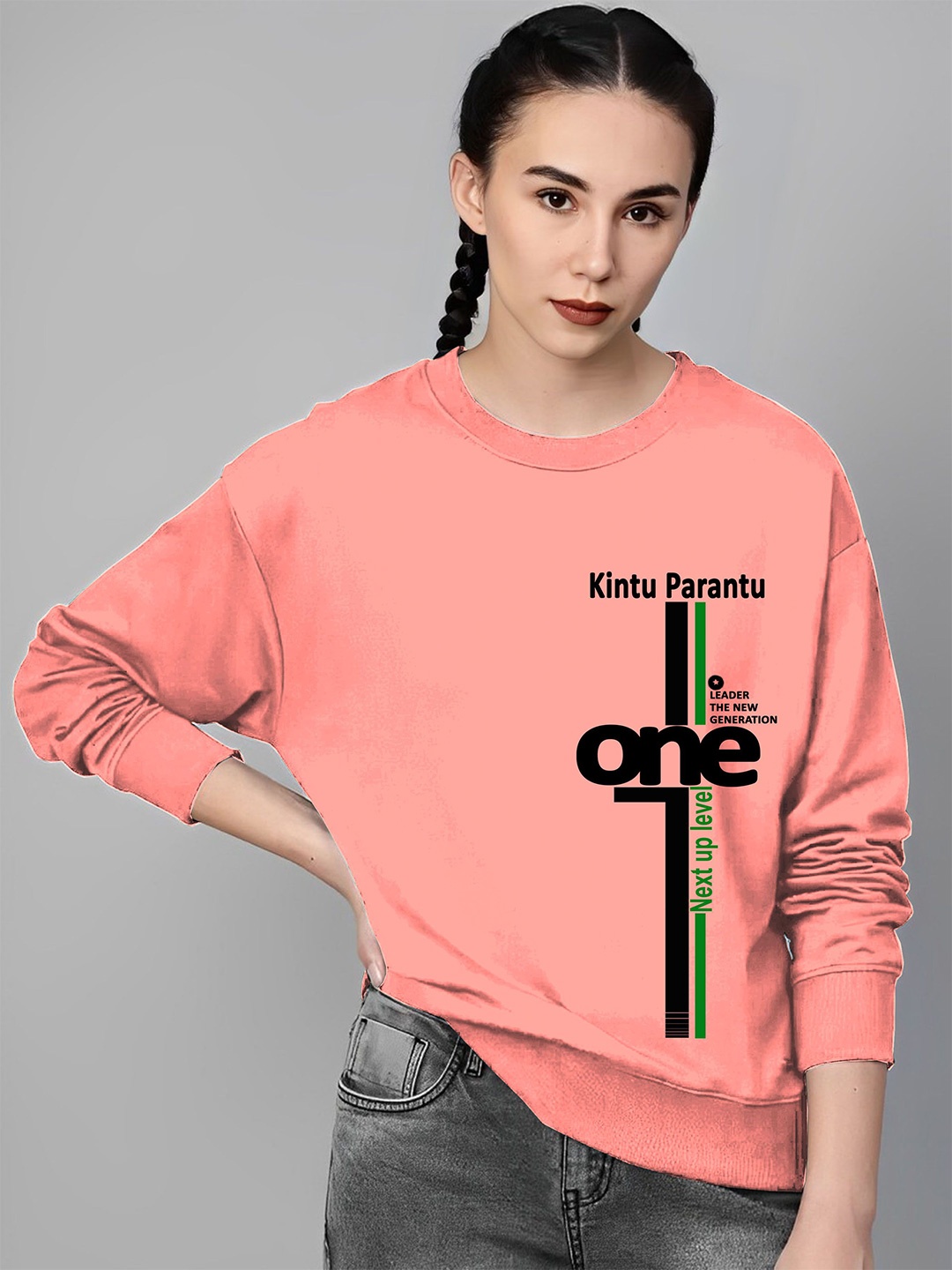 

Parona Women Printed Sweatshirt, Peach