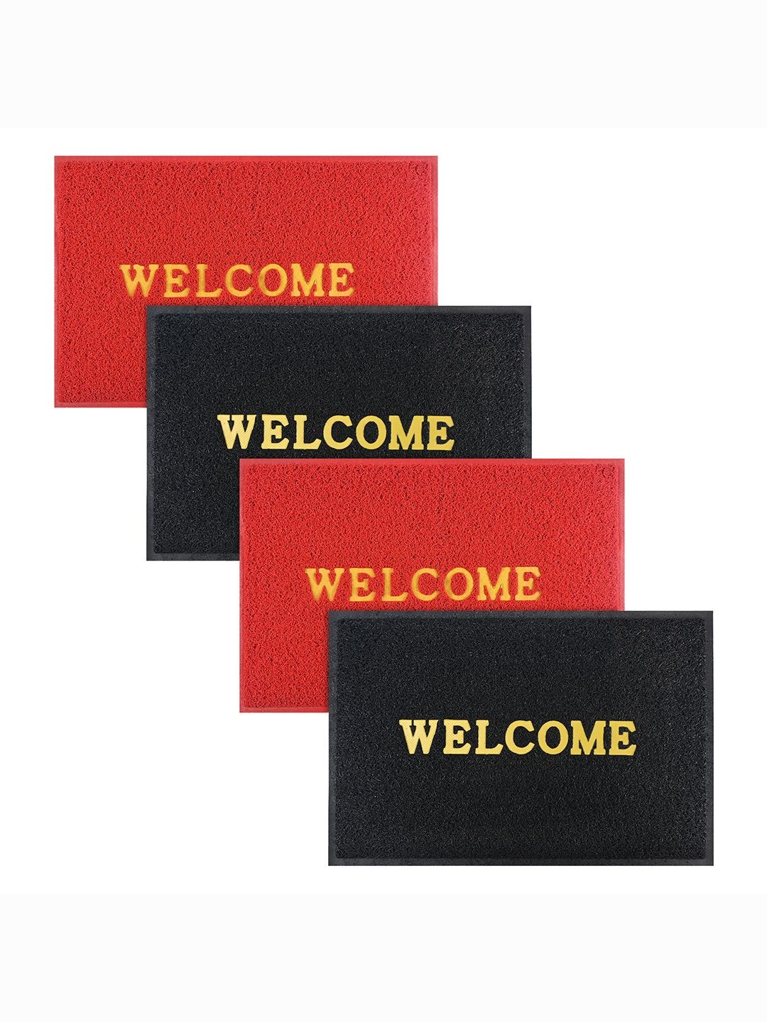 

Kuber Industries Red & Black 4 Pieces Printed Anti-Skid Doormats