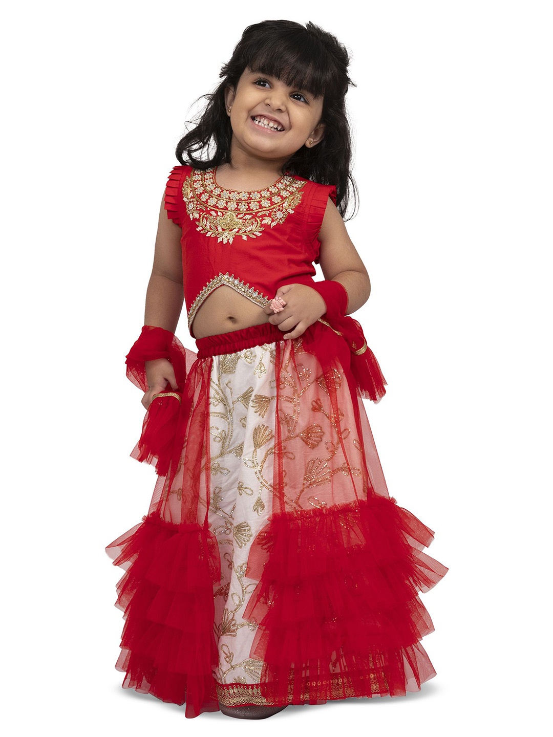 

Twisha Girls Embroidered Lehenga & Blouse With Dupatta, Red