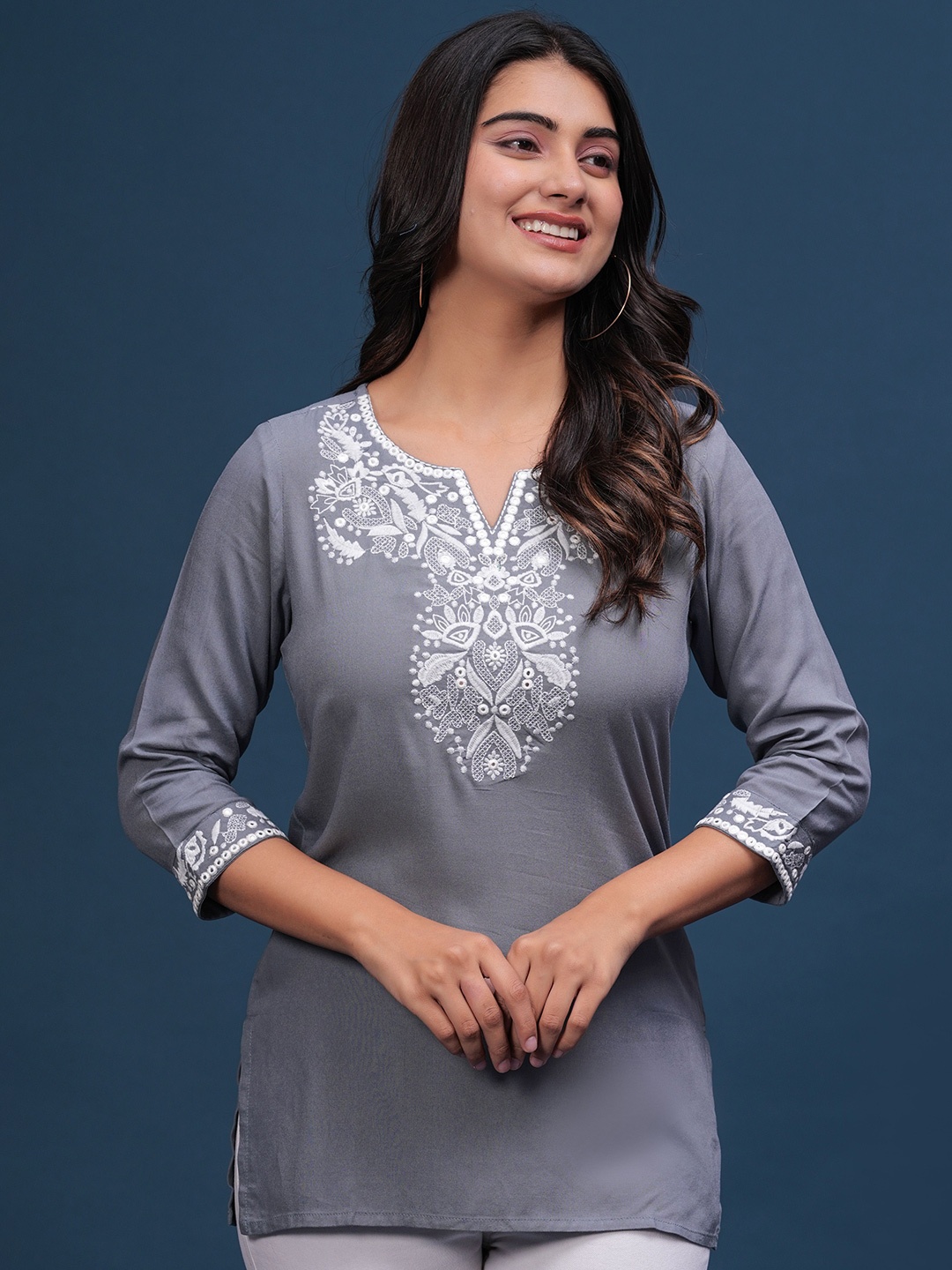 

UT Venero Women Embroidered Top, Grey