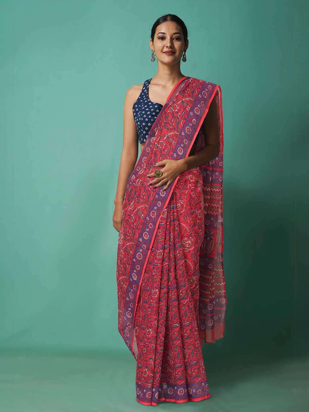 

Unnati Silks Floral Net Handloom Kota Saree, Red