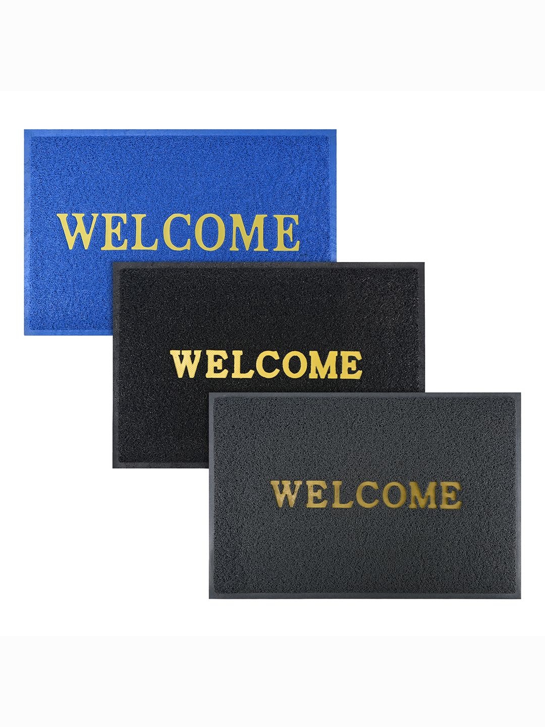 

Kuber Industries Blue & Black 3 Pieces Printed Anti-Skid Doormats