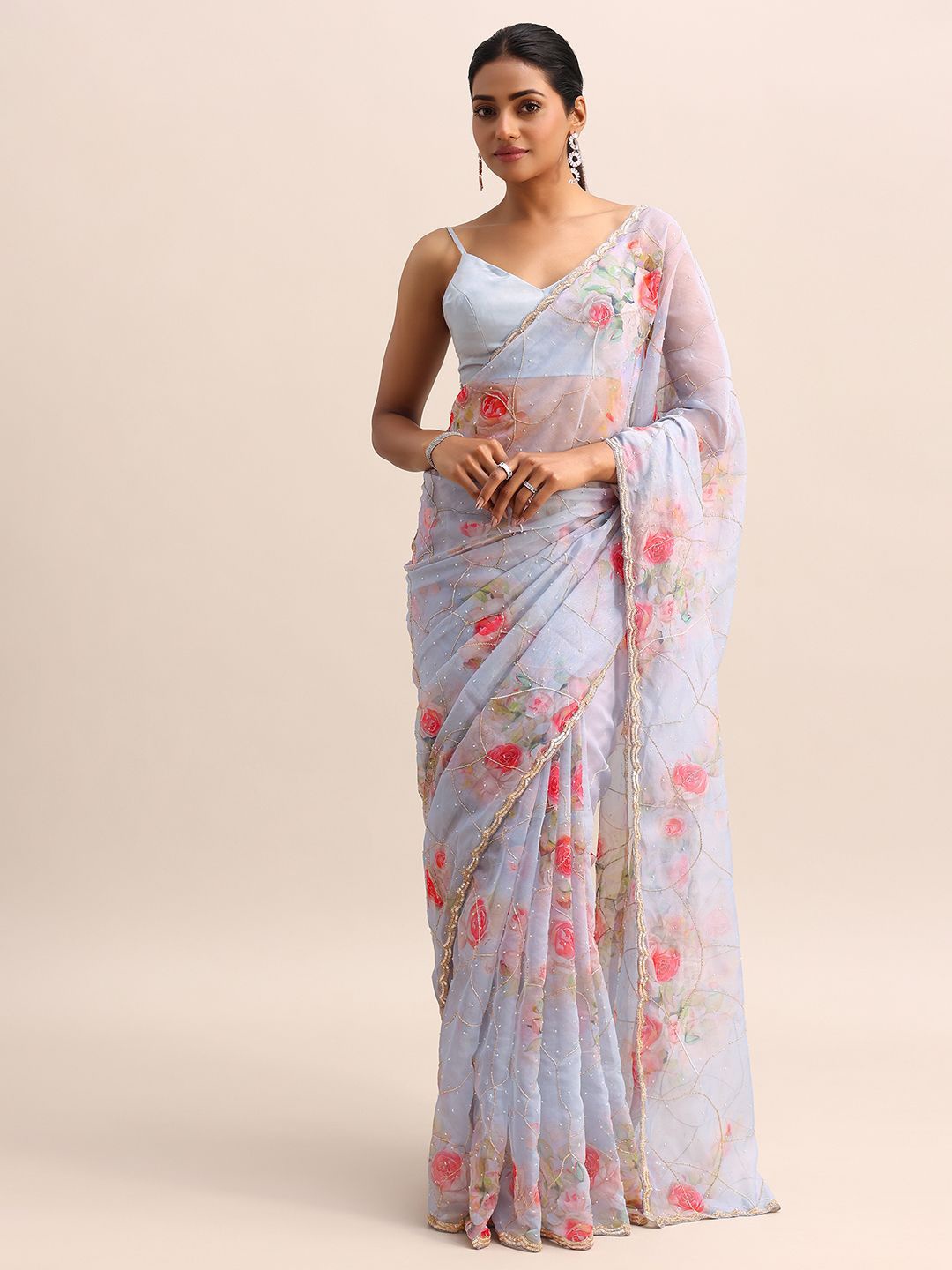 

KALKI Fashion Floral Organza Saree, Blue