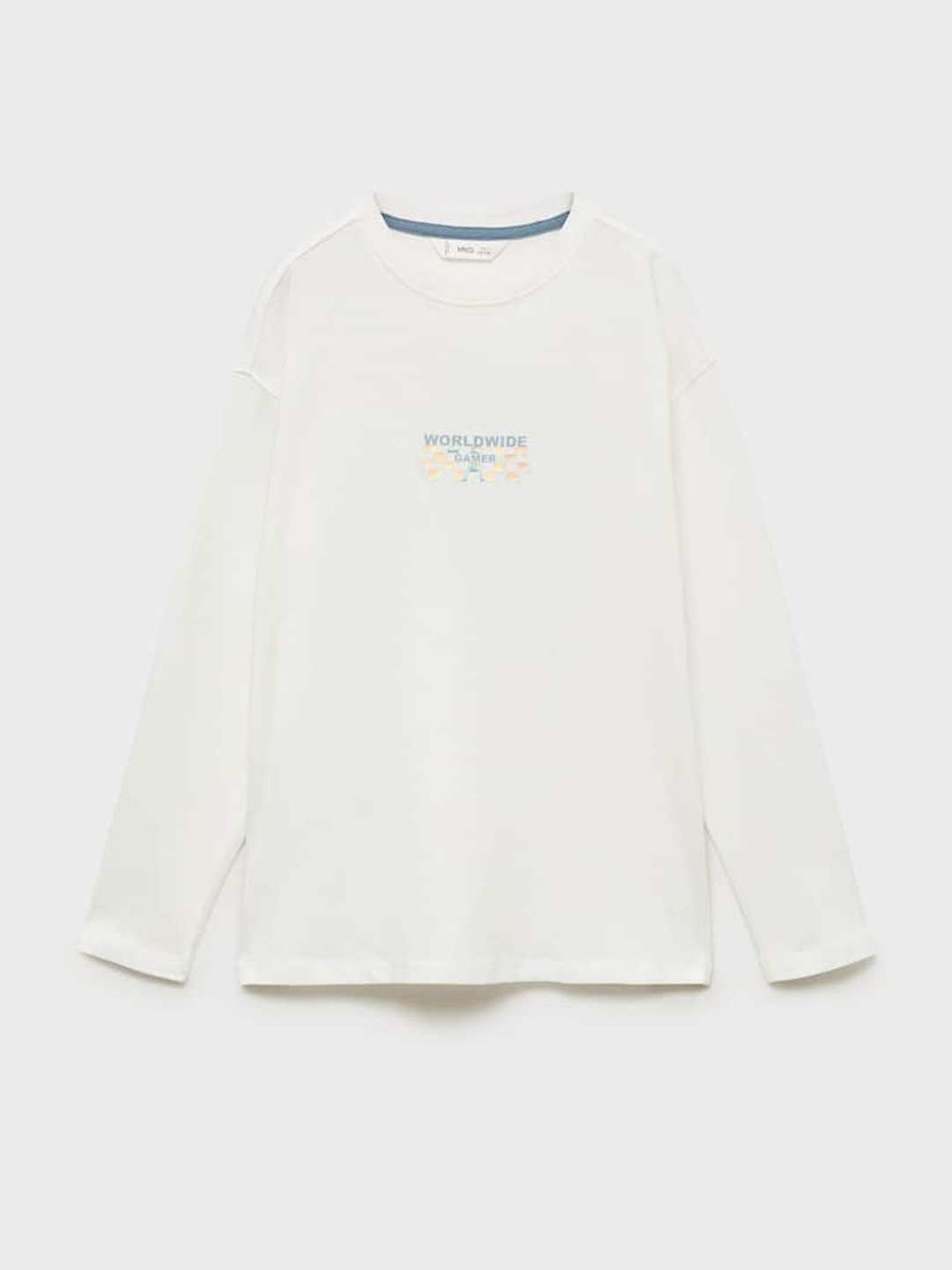

Mango Kids Boys Printed Drop-Shoulder Sleeves Pure Cotton T-shirt, White