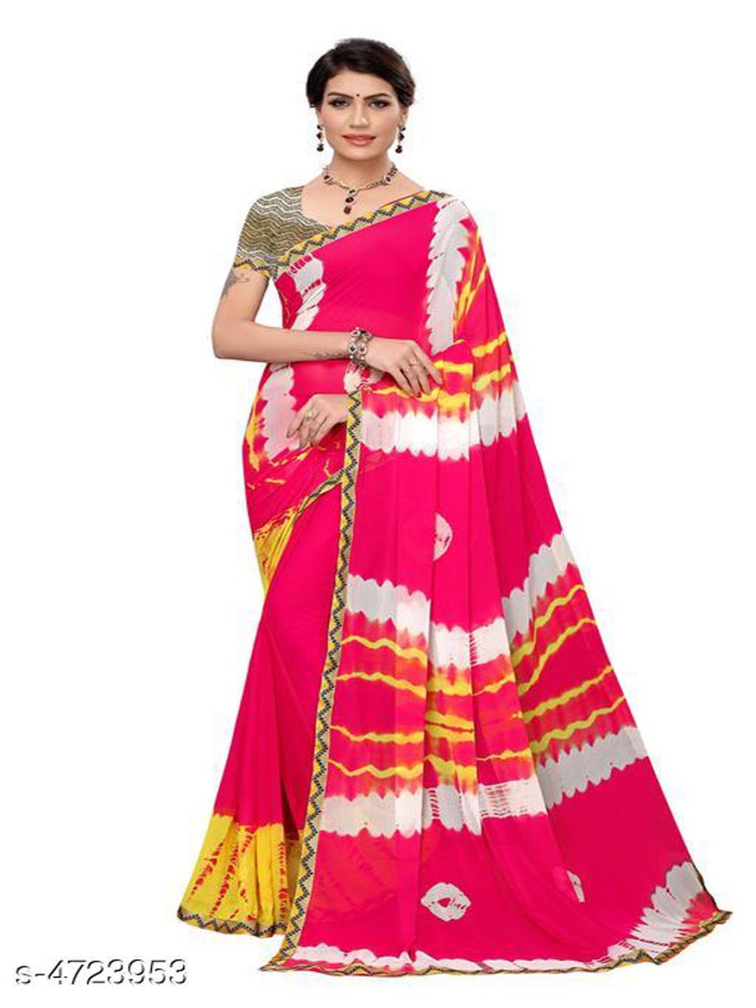 

KALINI Tie and Dye Embroidered Silk Cotton Saree, Pink