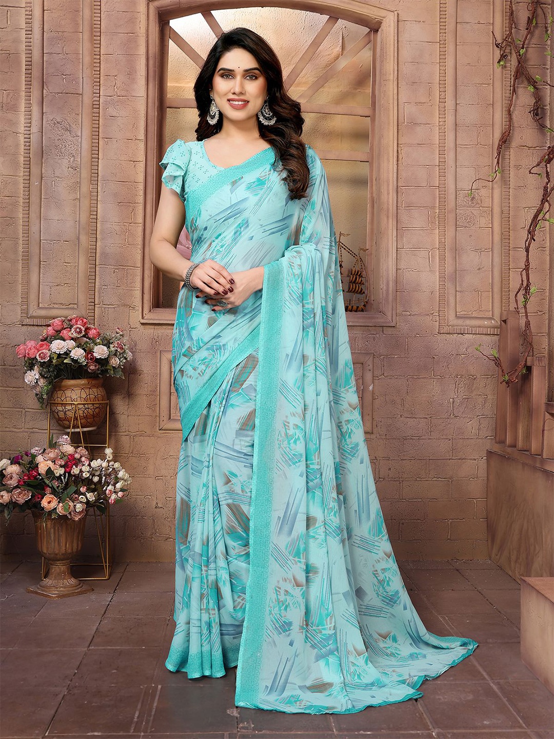 

ANAND SAREES Poly Georgette Saree, Blue