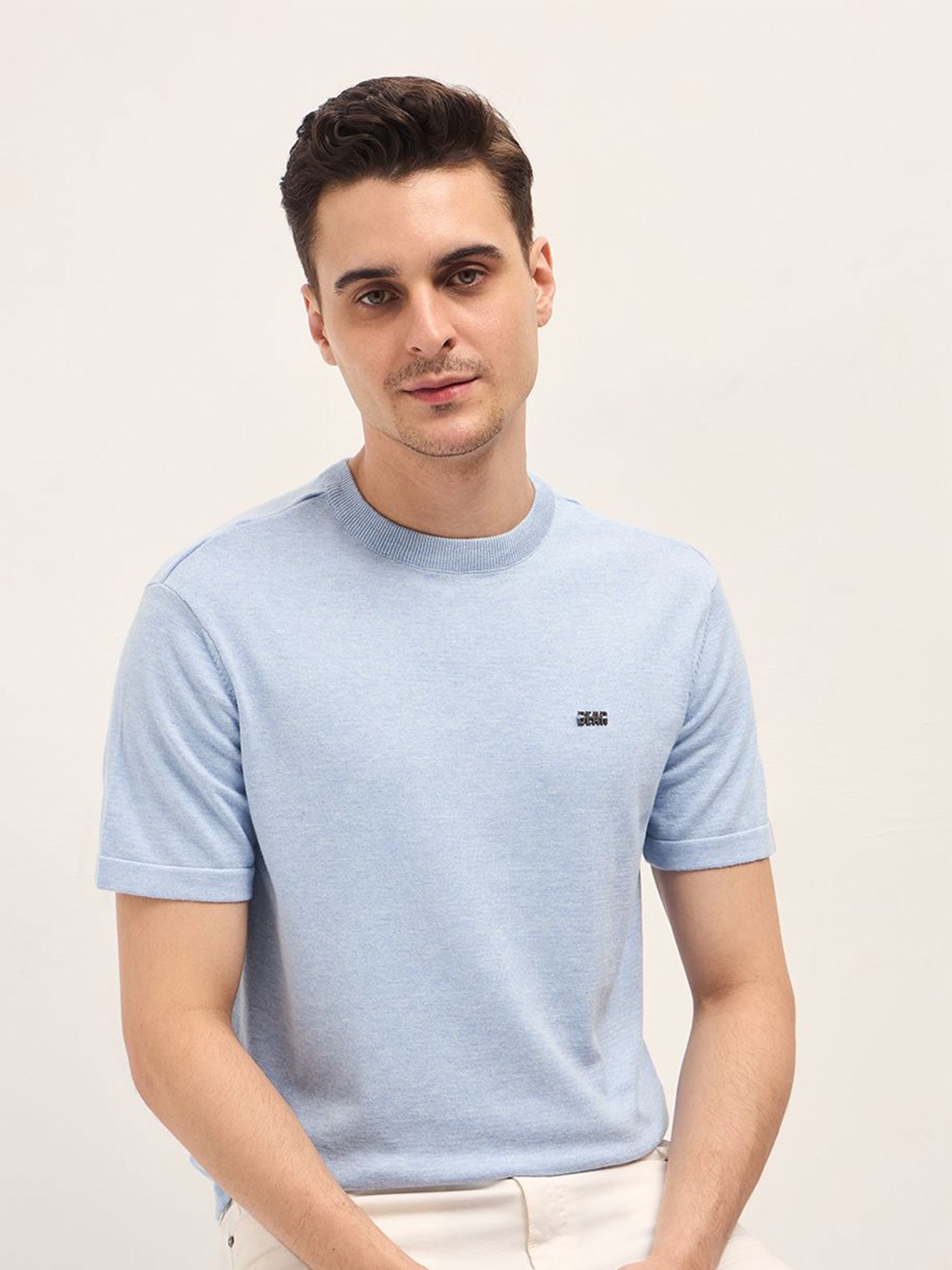 

THE BEAR HOUSE Men Solid Round Neck Cotton T-shirt, Blue