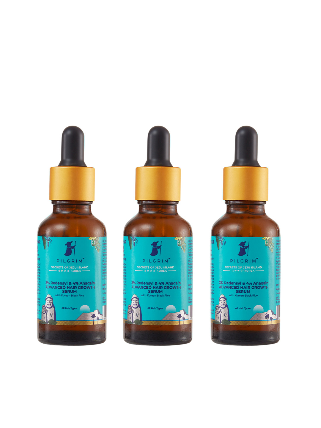 

Pilgrim 3Pcs Advanced Hair Growth Serum with Redensyl & Anagain - 30ml each, Teal