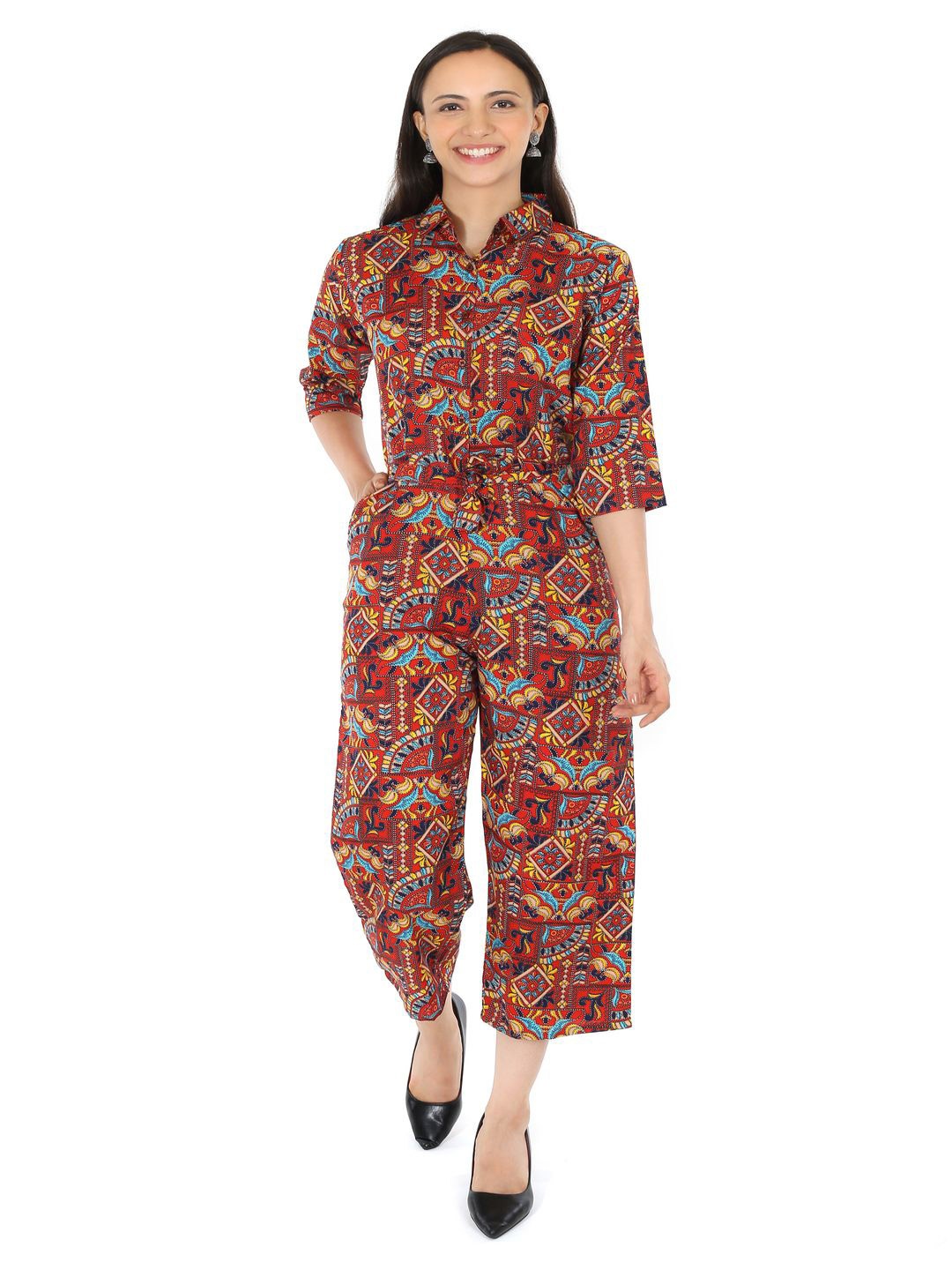 

Pearl N Vera Printed Basic Jumpsuit, Maroon