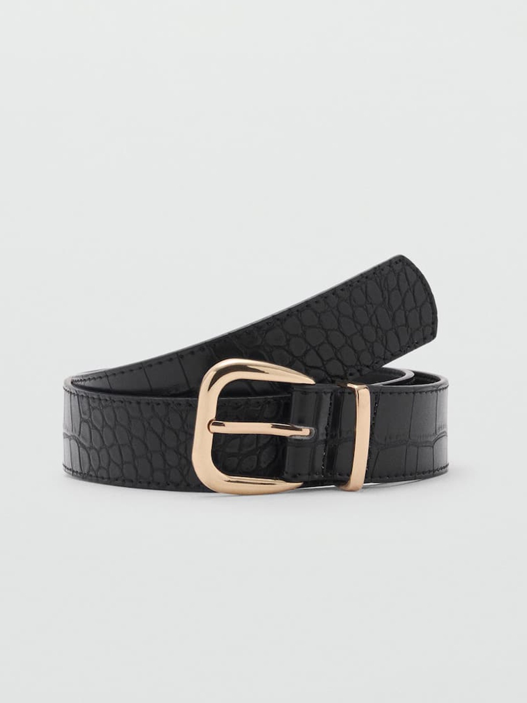 

MANGO Women Animal skin Textured Belt, Black