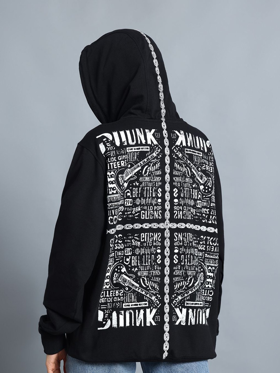

PUNK Women Printed Hooded Sweatshirt, Black