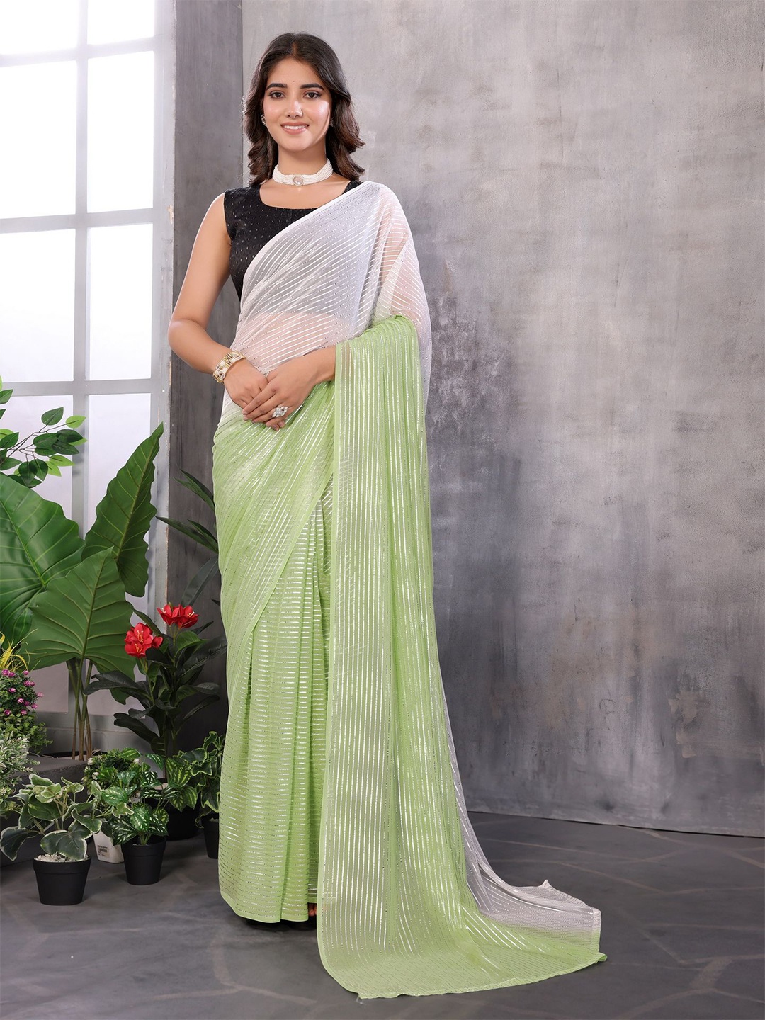 

Divyadham Textiles Ombre Dyed Ready to Wear Saree, Green