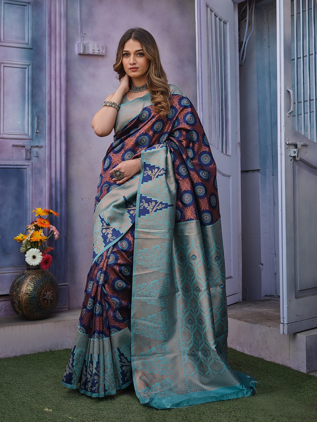 

Fashion Ritmo Woven Design Zari Pure Silk Saree, Maroon