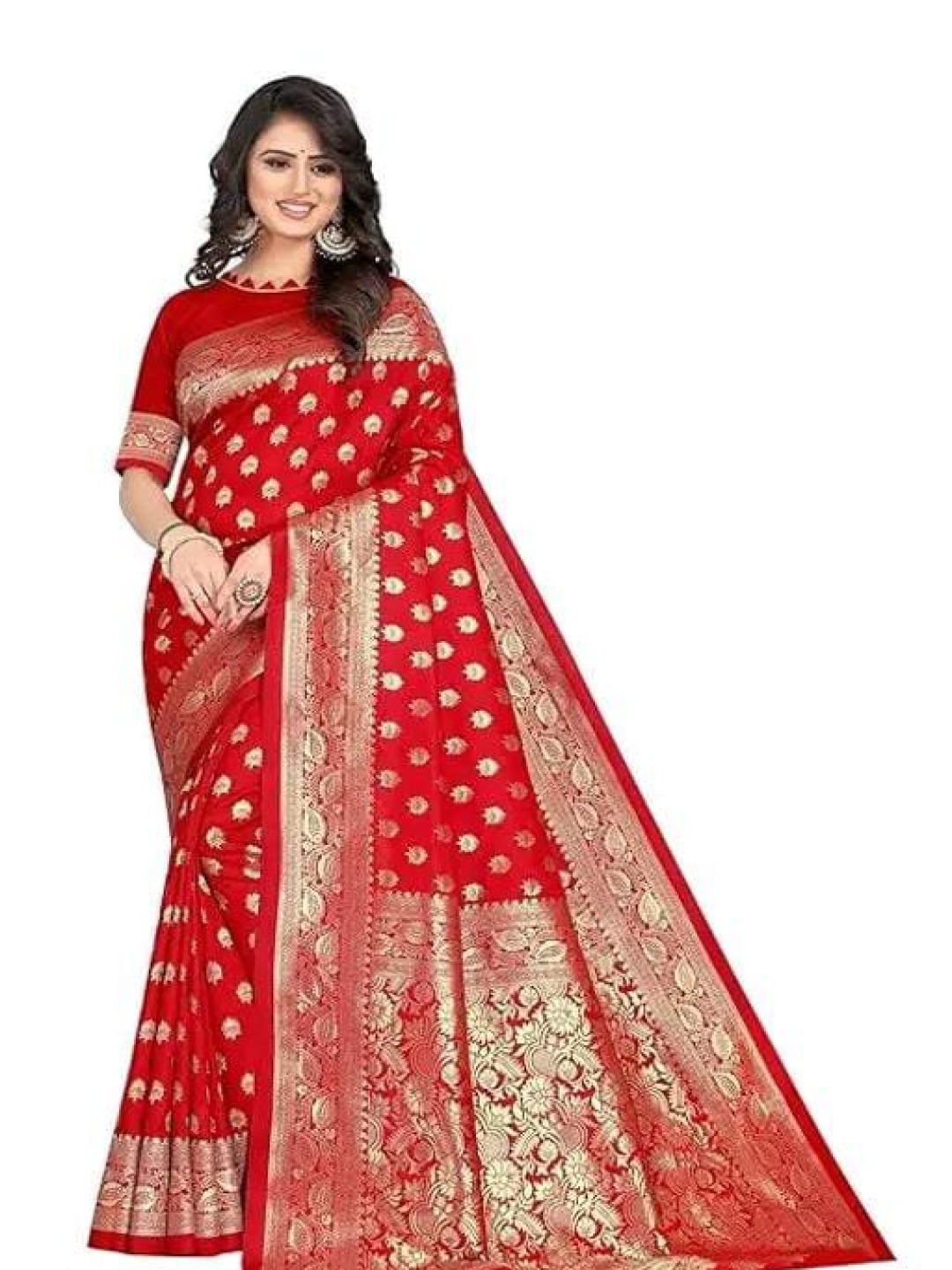 

Rujave Woven Design Zari Art Silk Banarasi Saree, Red