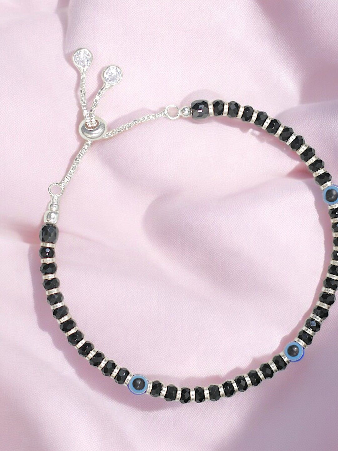 

Taraash 925 Sterling Silver Evil Eye Beaded Wraparound Bracelet