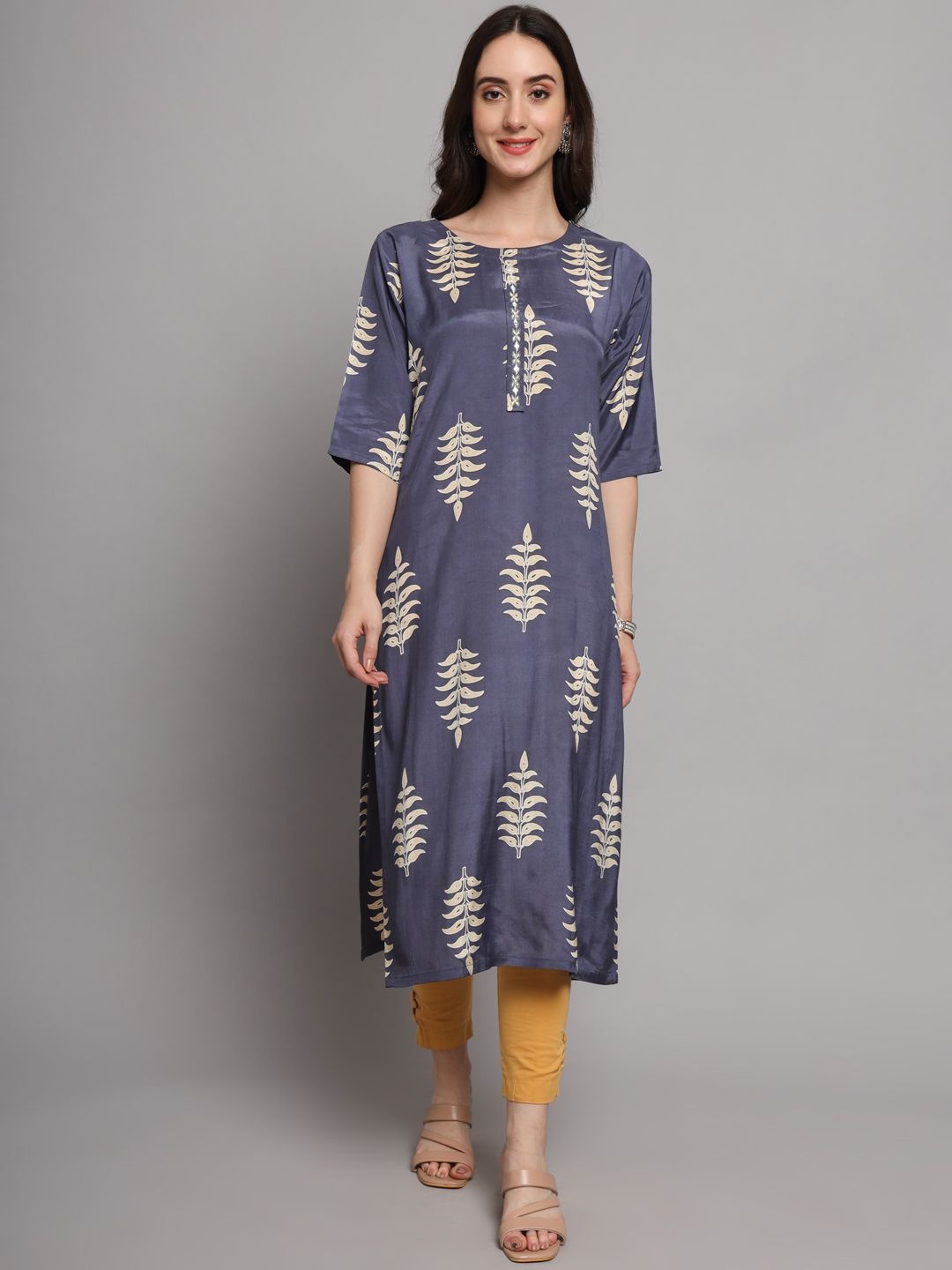 

INVAGA FASHION Floral Printed Round Neck Straight Kurta, Blue