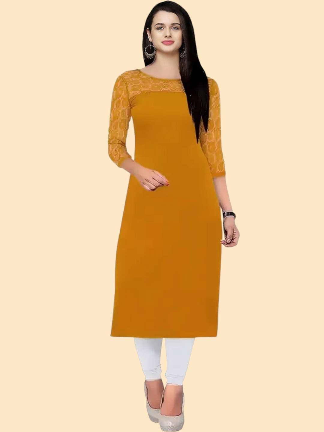

Dream Beauty Fashion Women Crepe Kurta, Yellow