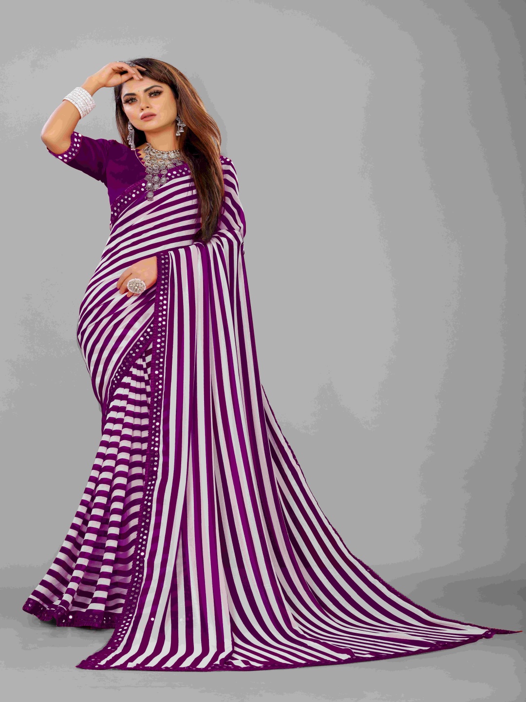 

Flip The Style Sequinned Leheriya Pure Georgette Saree, Purple