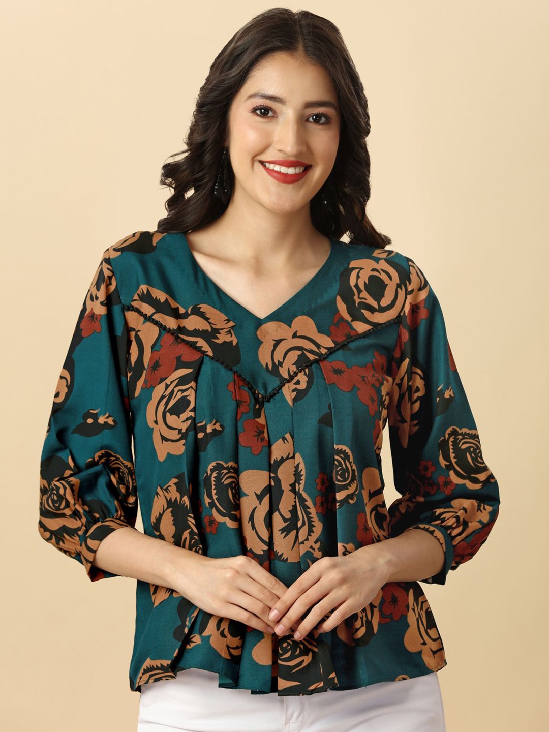 

RIEKA Floral Print Top, Teal