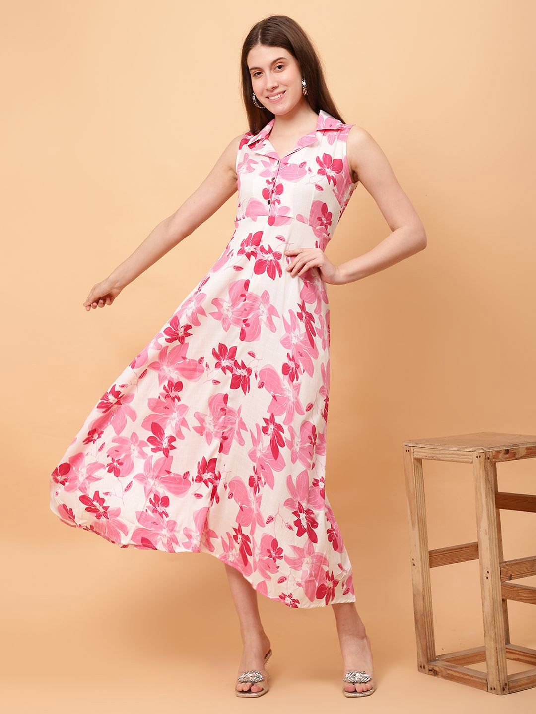 

ROSEMELON Floral Print A-Line Maxi Dress, Pink