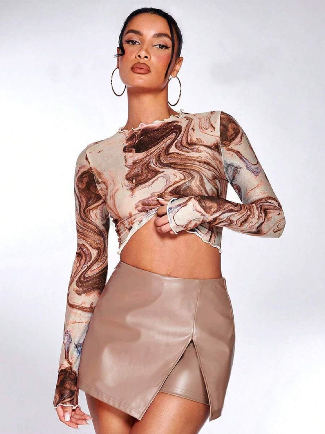 

Moda Rapido Print Crop Top, Brown