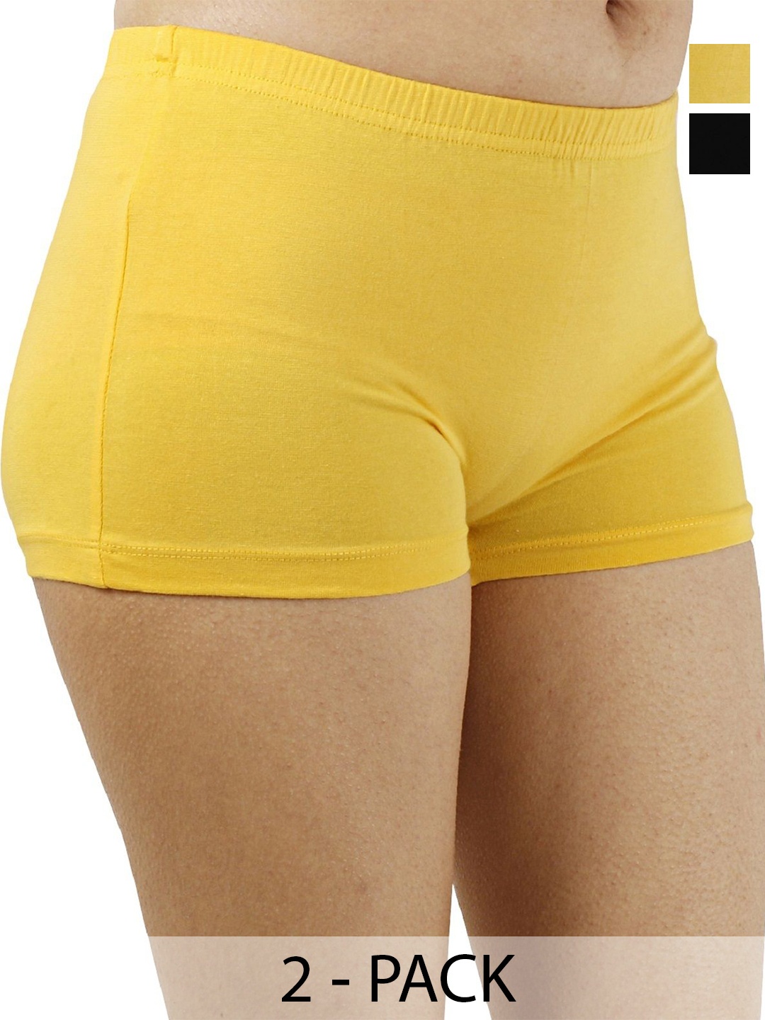 

Diving Deep Women Pack Of 2 Cotton Boy Shorts Briefs, Yellow