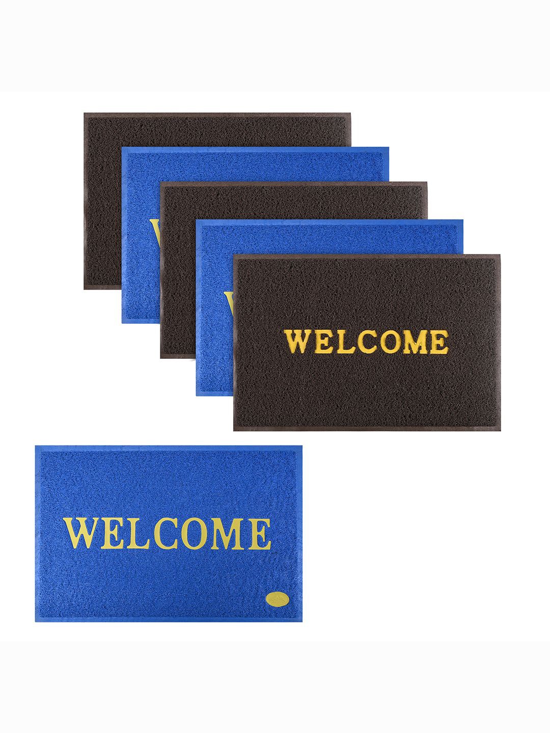 

Kuber Industries Brown & Blue 6 Pieces Printed Anti-Skid Doormats