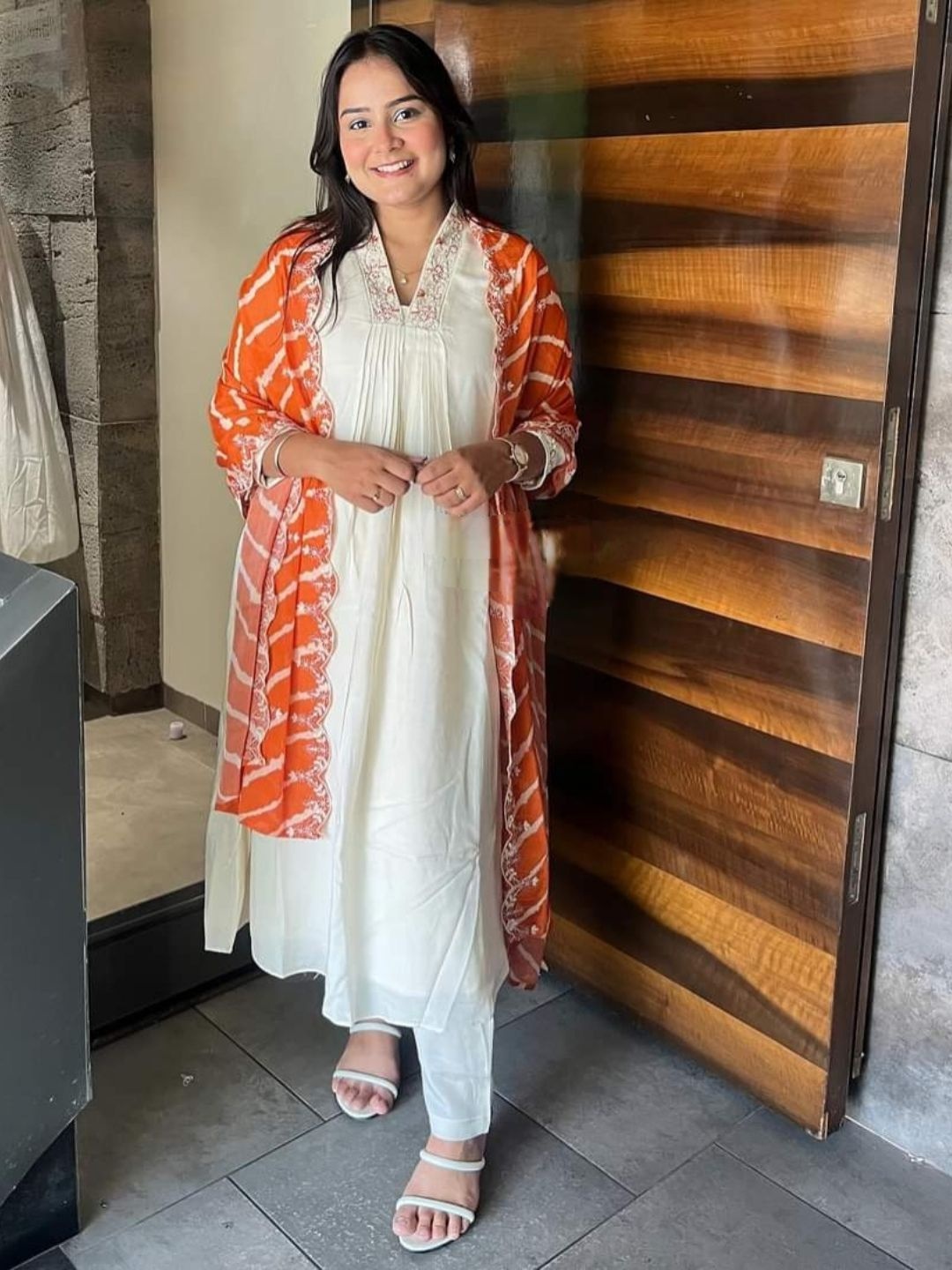 

Siya Fashion Floral Embroidered Thread Work A-Line Kurta With Trouser & Dupatta, White