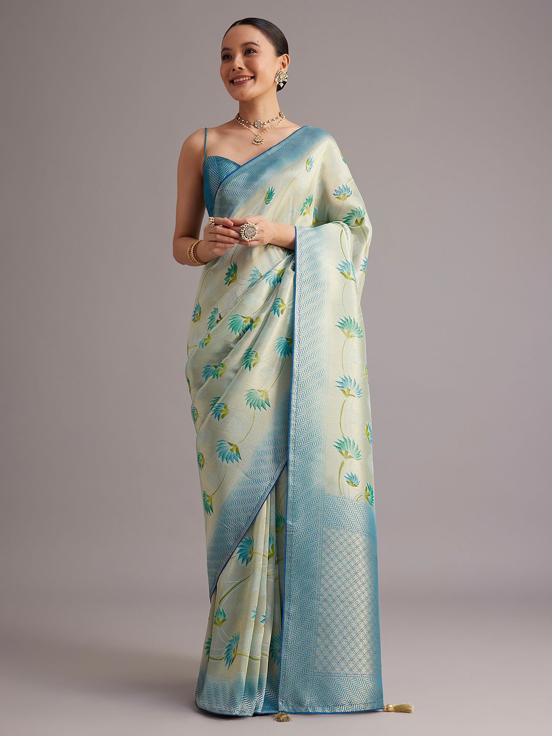 

KALKI Fashion Floral Zari Tissue Saree, Blue