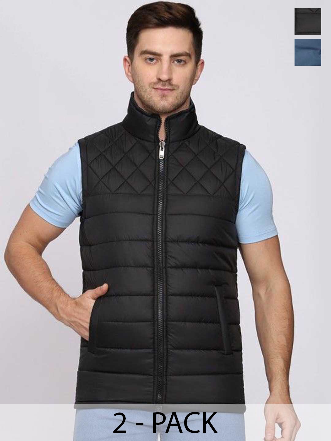 

Mark Leute Men Mock Collar Solid Casual Reversible Padded Jacket, Black