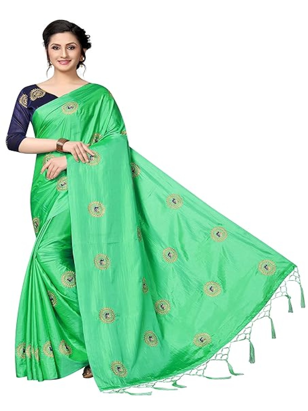 

KALINI Ethnic Motifs Embroidered Silk Cotton Kanjeevaram Saree, Green