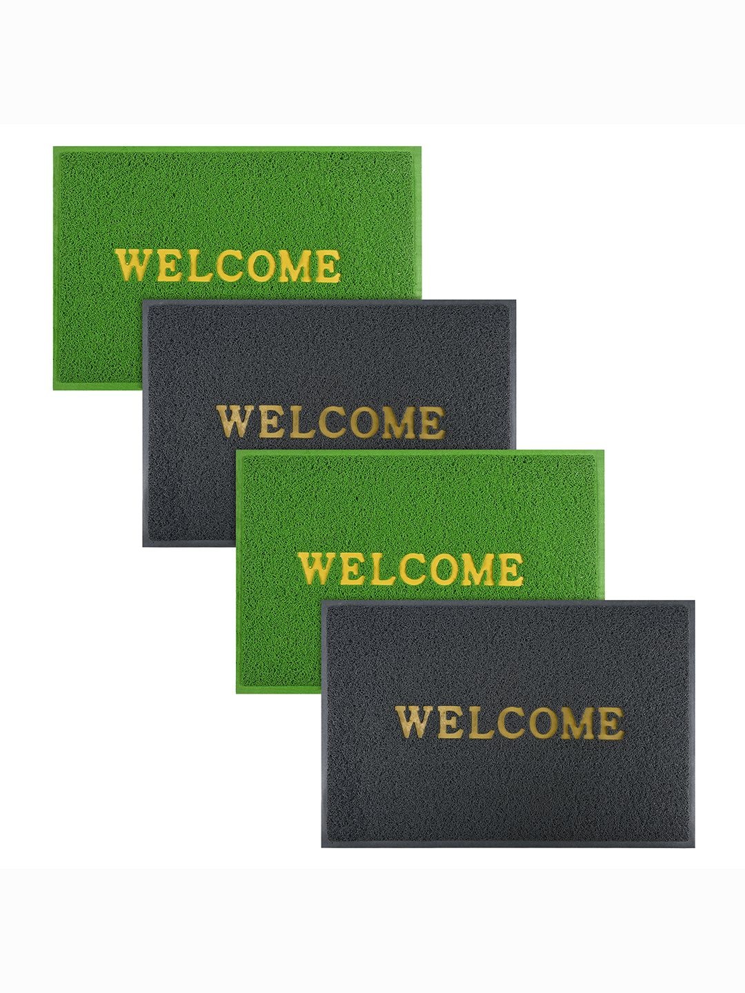 

Kuber Industries Green & Grey 4 Pieces Printed Anti-Skid Doormats