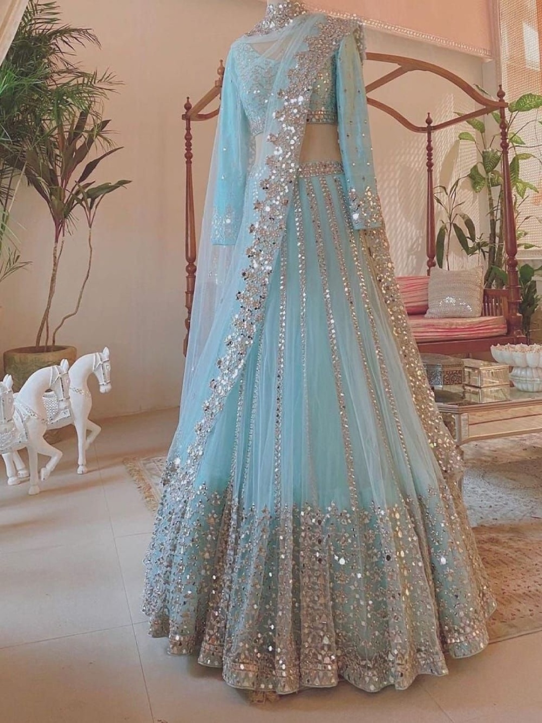 

Rujave Embellished Thread Work Semi-Stitched Lehenga & Unstitched Blouse With Dupatta, Teal
