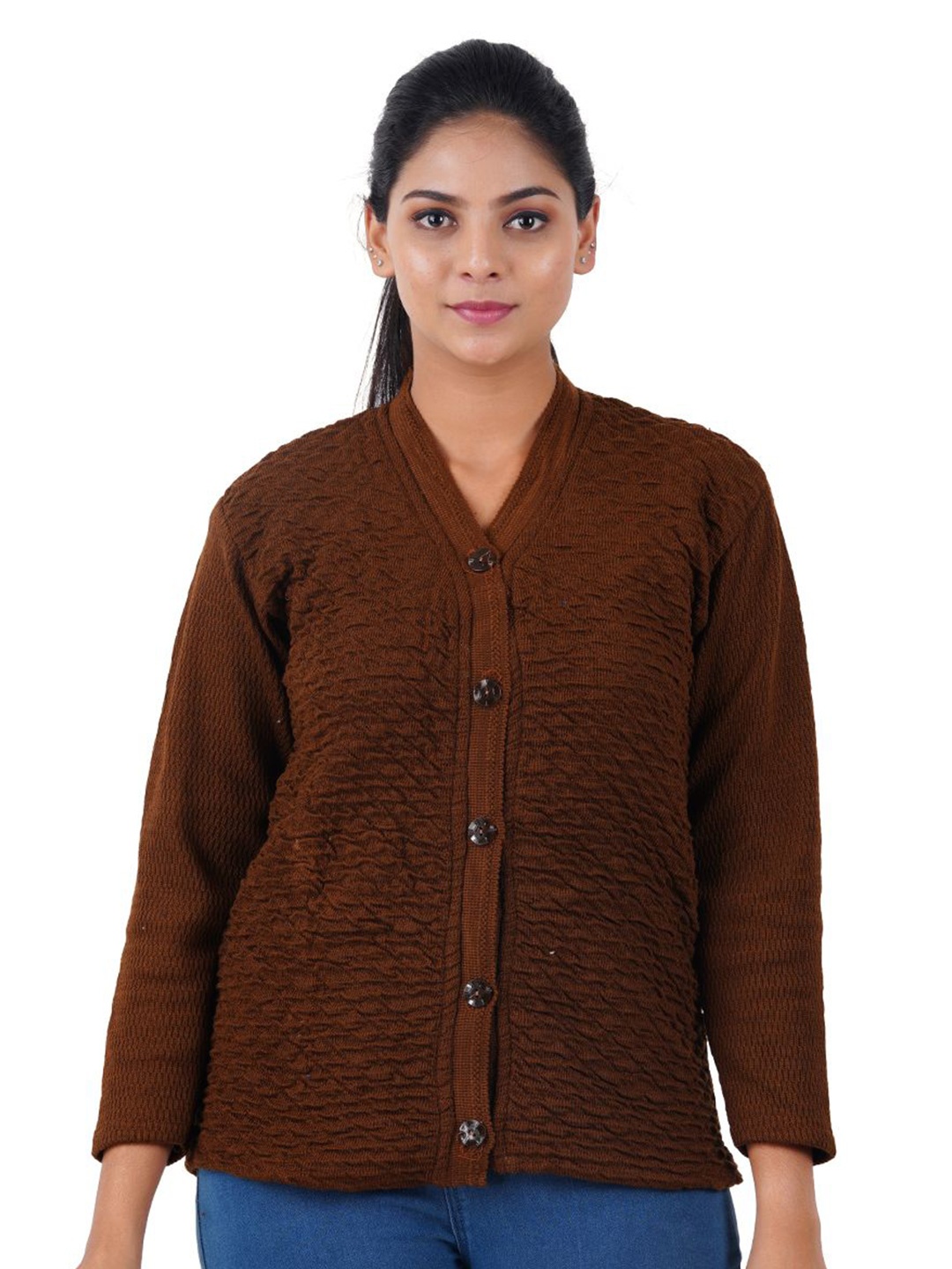 

FEEL TRACK Women Woollen Cardigan, Brown