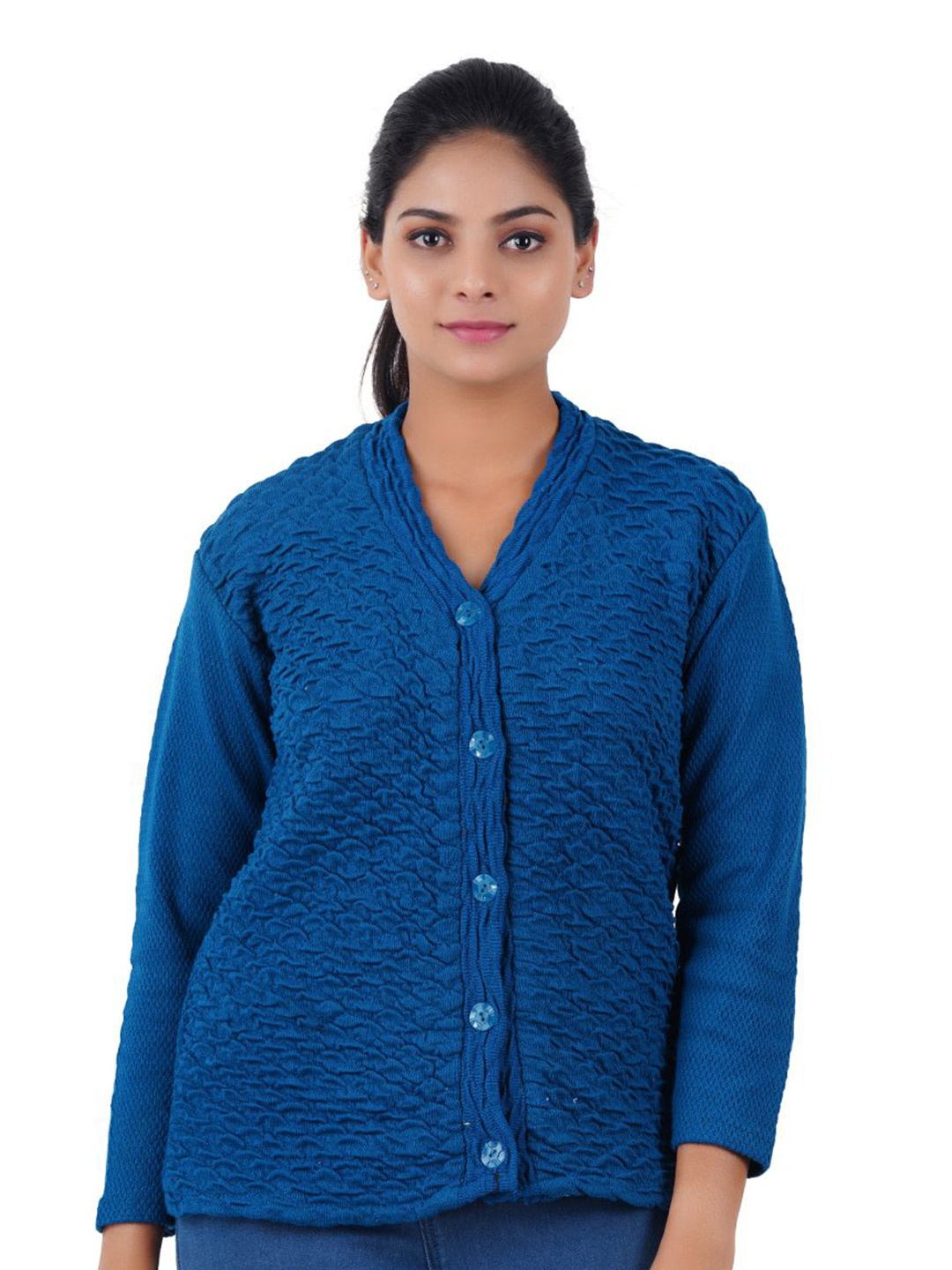 

FEEL TRACK Women Woollen Cardigan, Navy blue