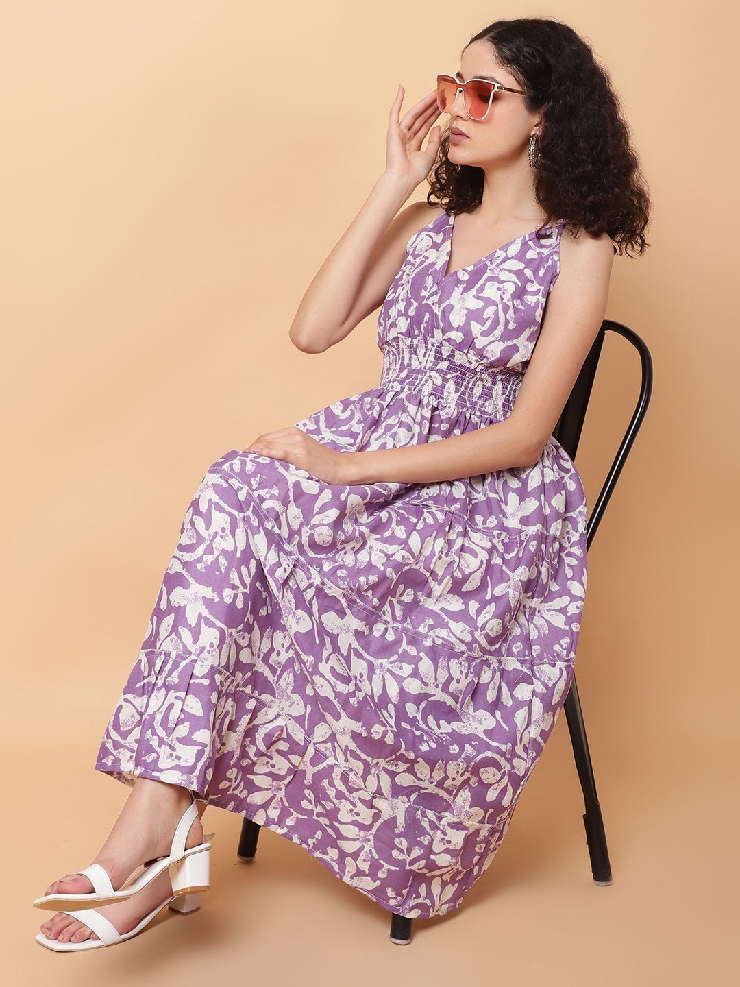 

ROSEMELON Ethnic Motifs Print Crepe Fit & Flare Maxi Dress, Purple