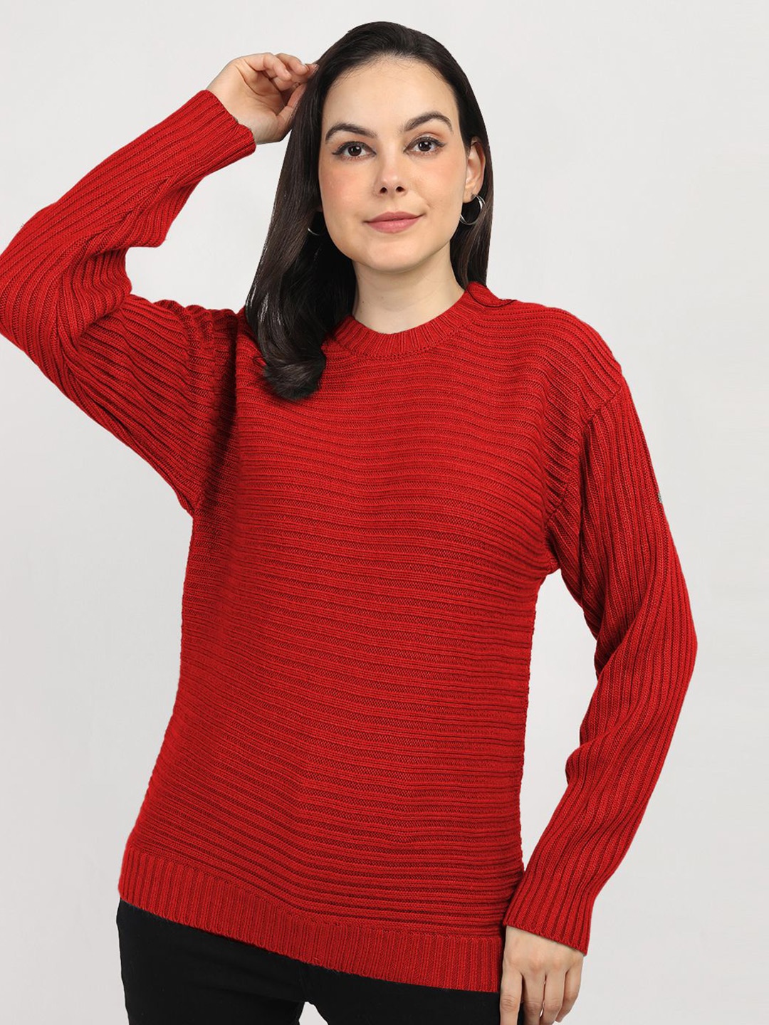

The Roadster Lifestyle Co Round Neck Pullover Woolen Sweater, Red
