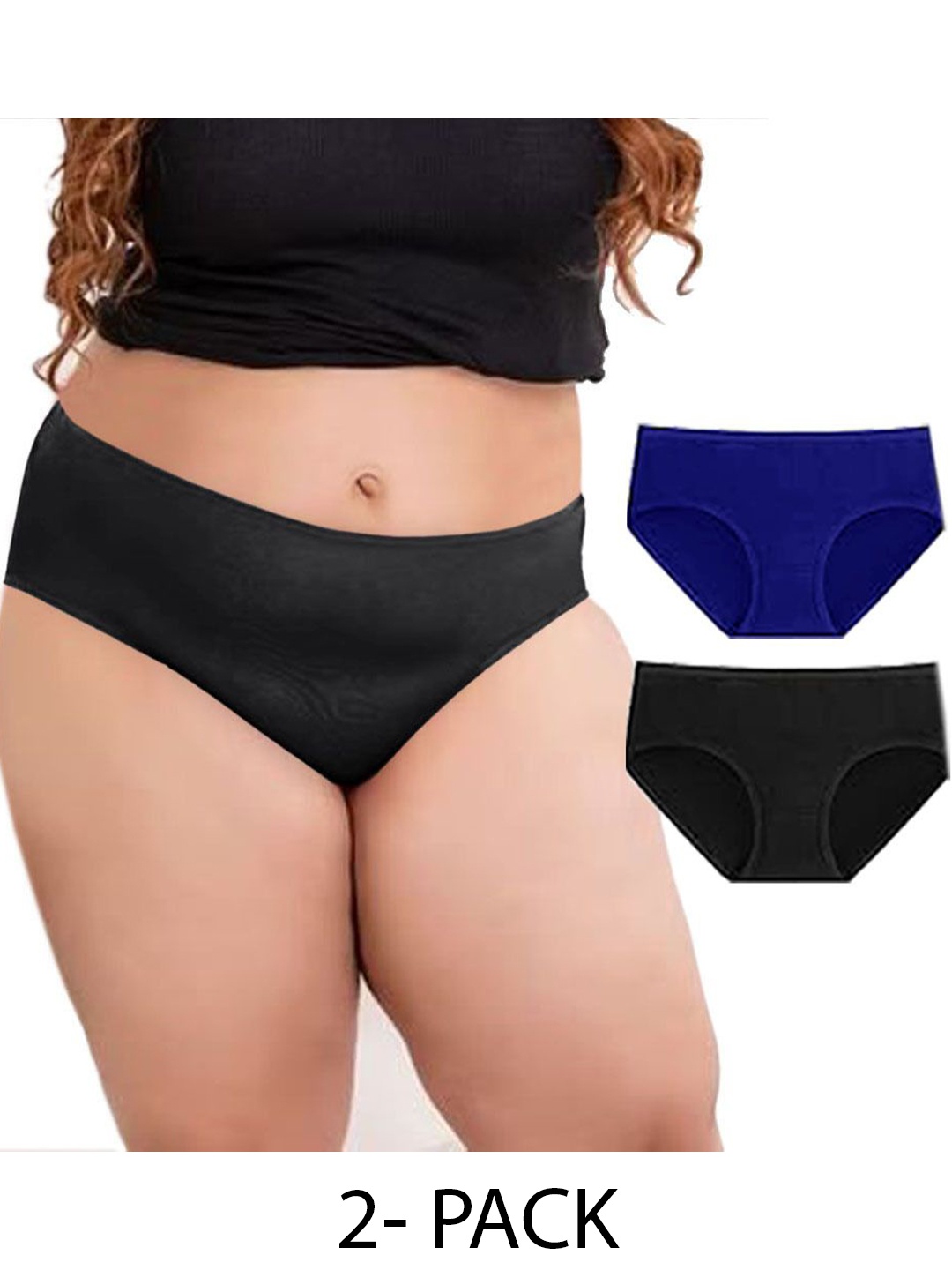 

Diving Deep Women Plus Size Pack of 2 Cotton Hipster Briefs, Black