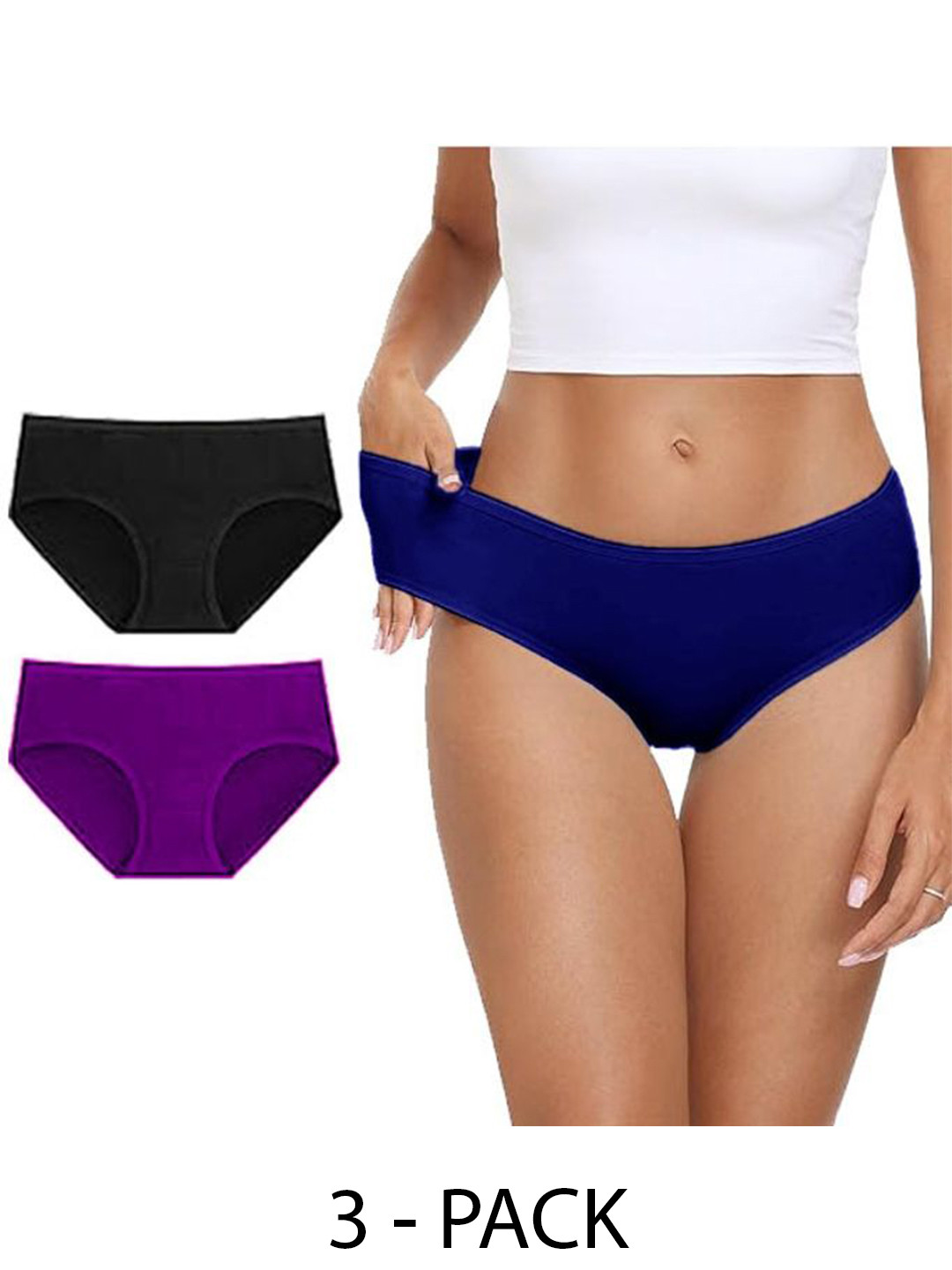 

Diving Deep Women Pack of 3 Mid-Rise Cotton Hipster Briefs, Black