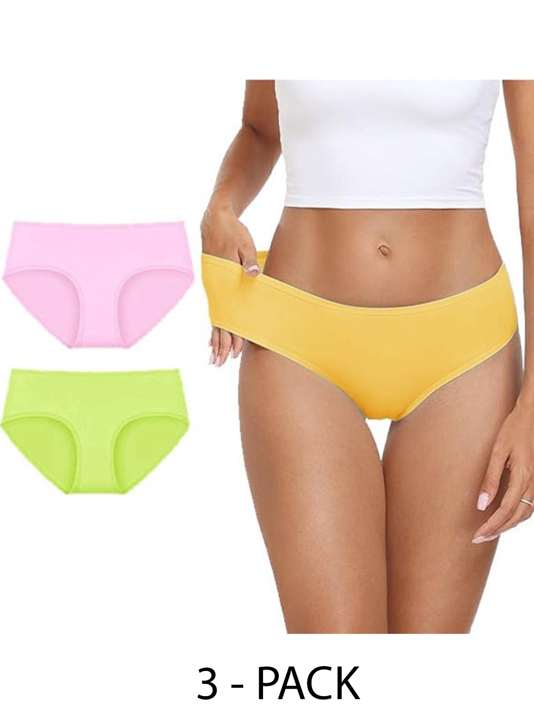 

Diving Deep Women Pack of 3 Mid-Rise Cotton Hipster Briefs, Yellow