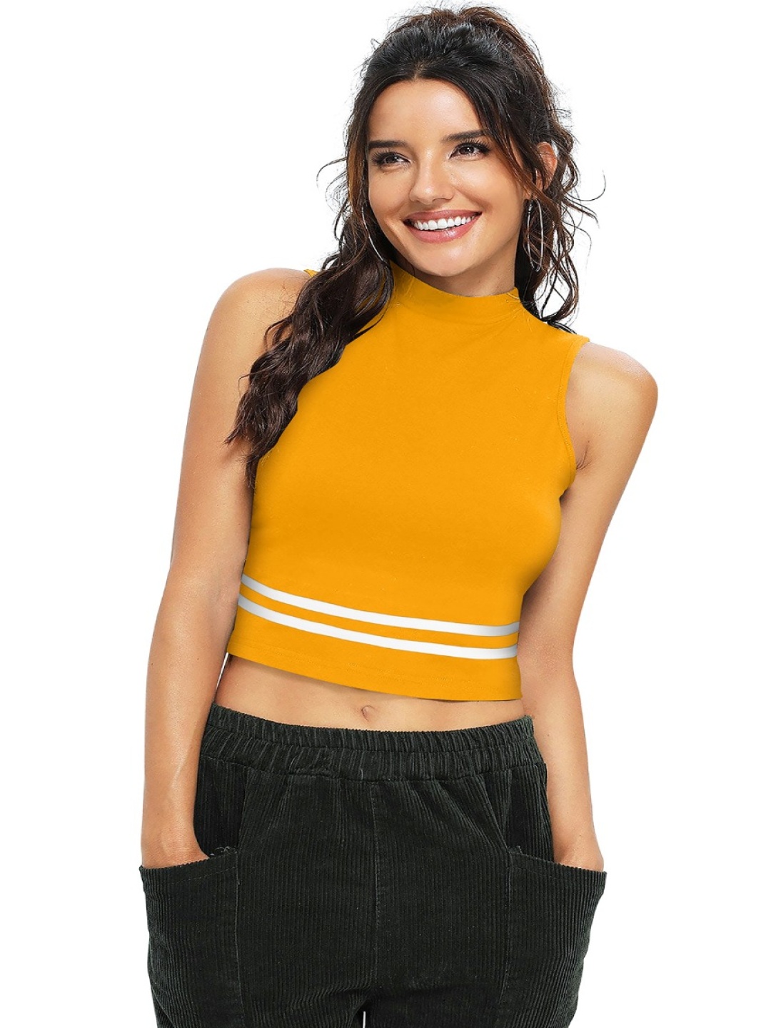 

SANJANA SILK Striped Crop Top, Yellow