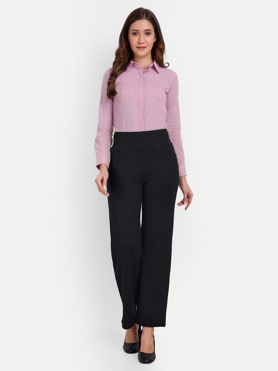 

Next One Women Smart Straight Fit High-Rise Easy Wash Trousers, Black