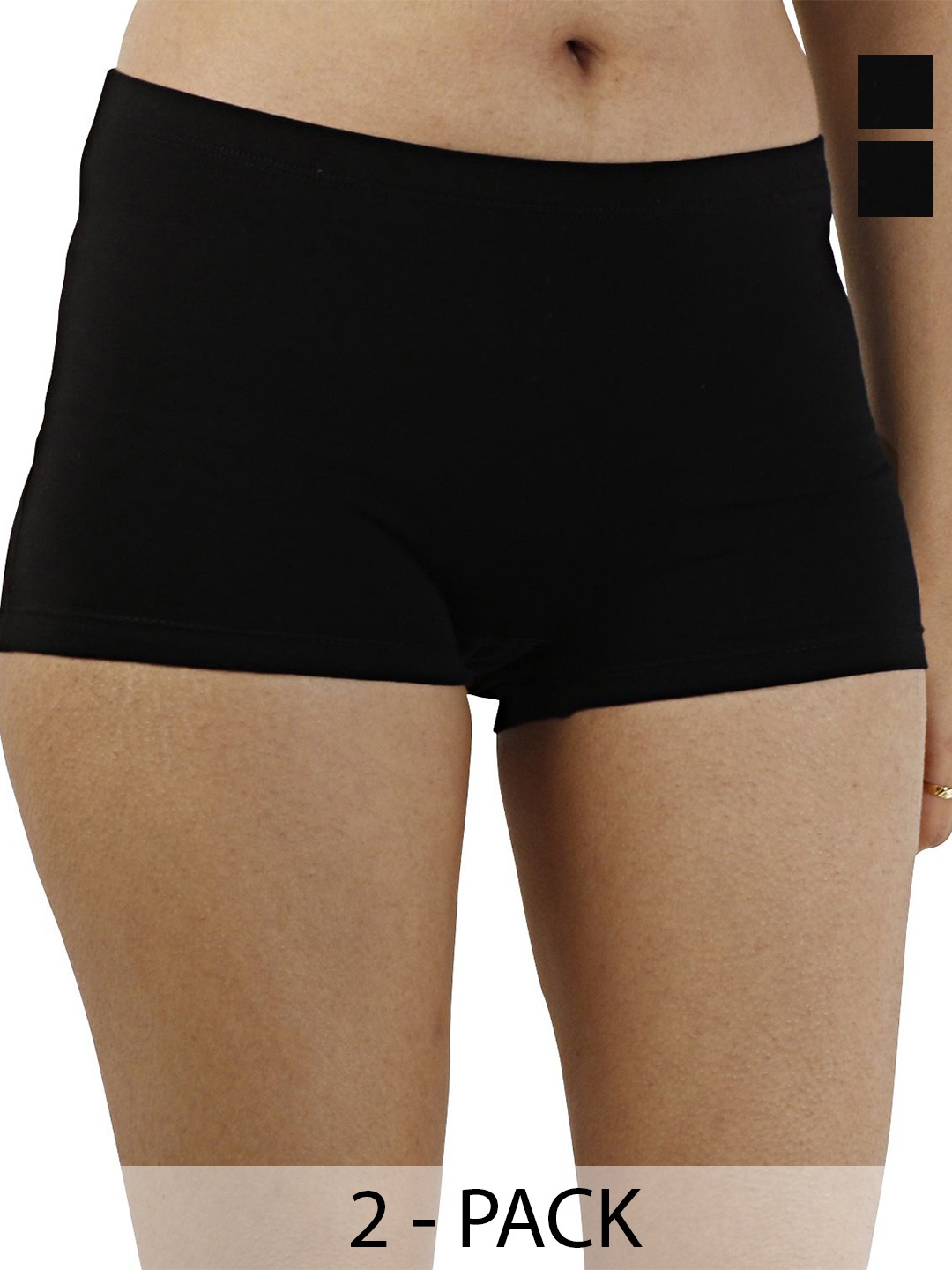 

Diving Deep Women Pack Of 2 Cotton Boy Shorts Briefs, Black