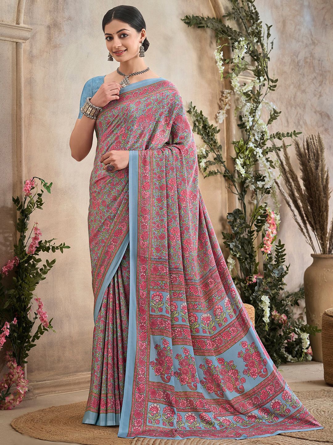 

Panzora Floral Poly Crepe Designer Saree, Grey