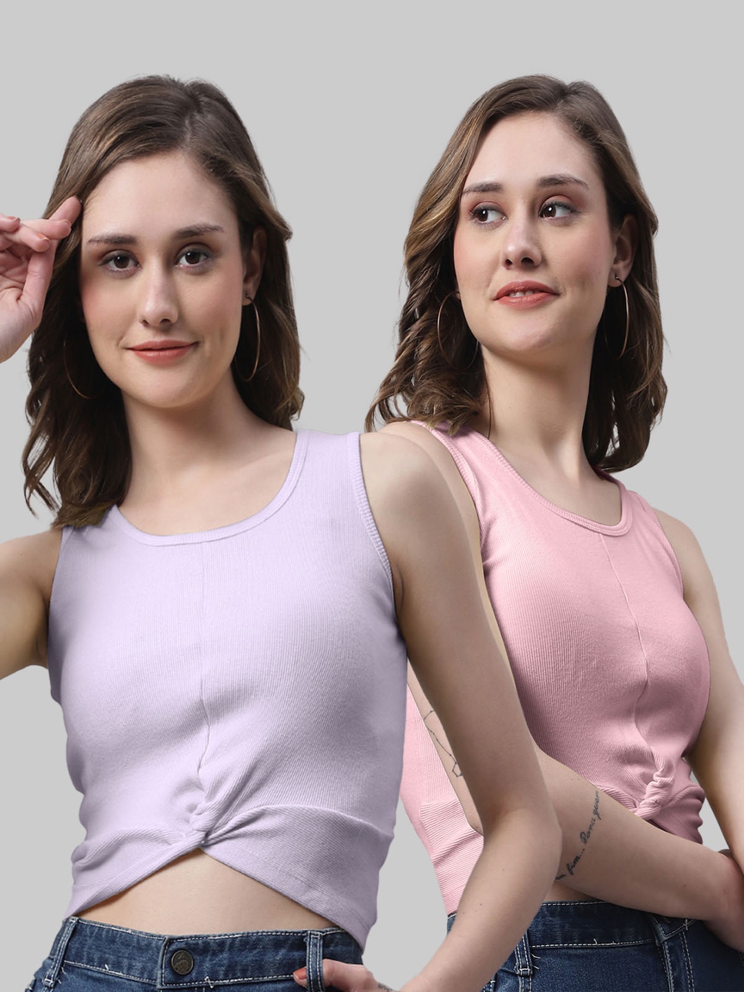 

FBAR Pack Of 2 Sleeveless Fitted Crop Tops, Purple