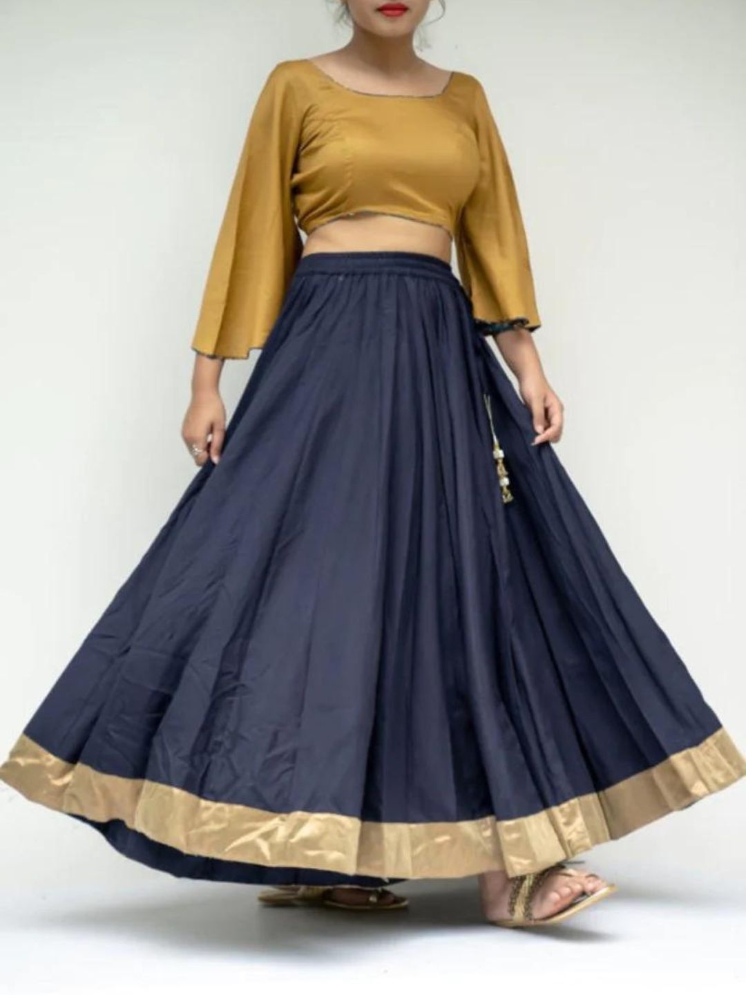 

Mera Rang Flared Maxi Skirt, Navy blue