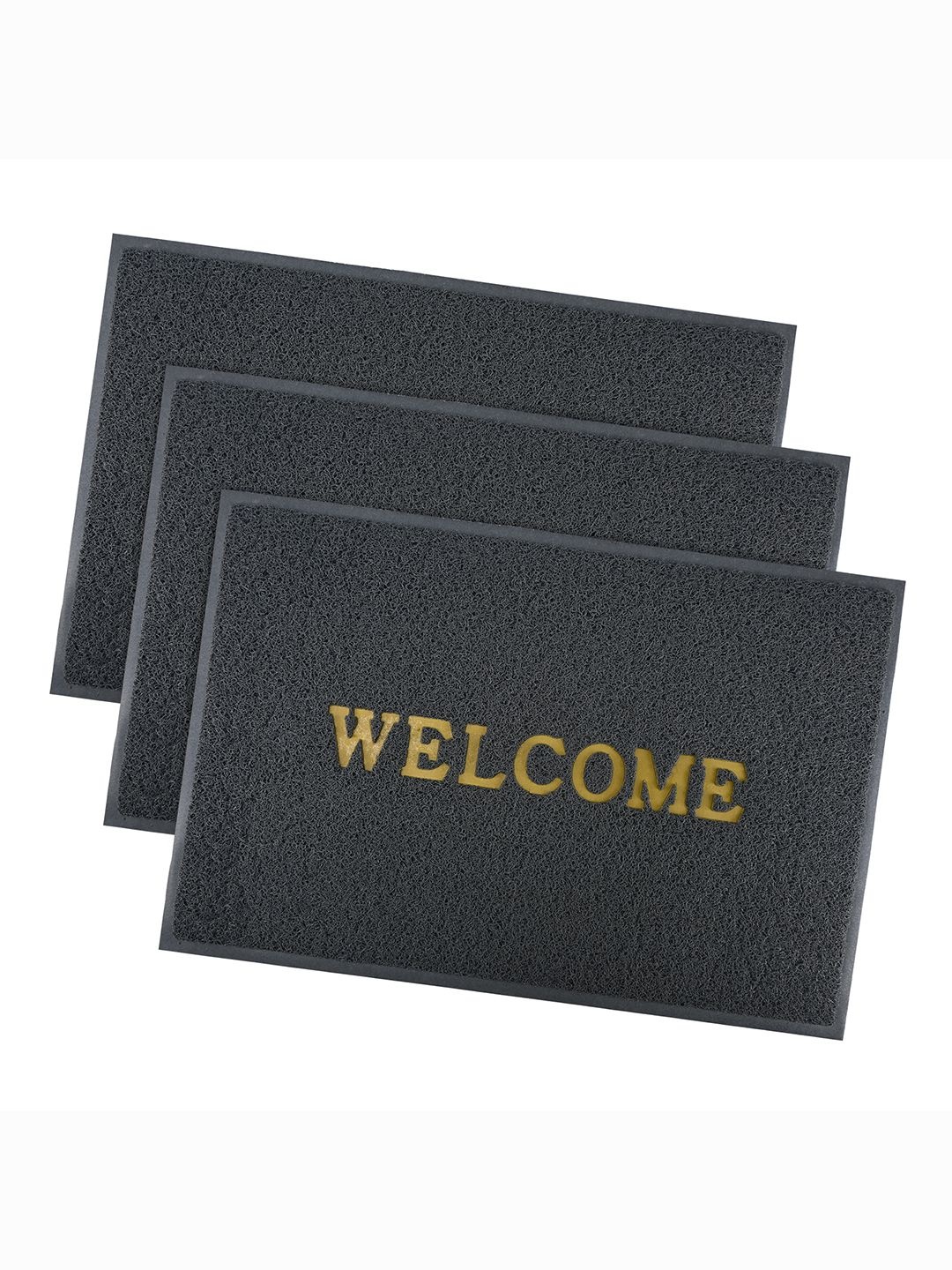 

Kuber Industries Grey & Yellow 3 Pieces Printed Anti-Skid Doormats