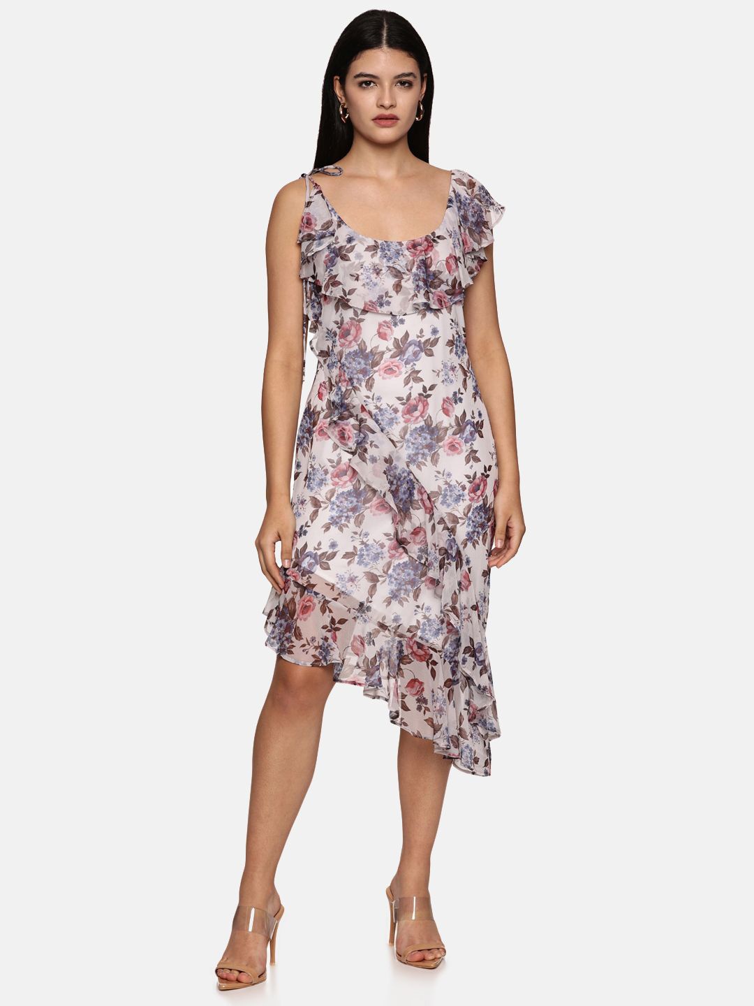 

ISU Floral Print Chiffon A-Line Midi Dress, Off white