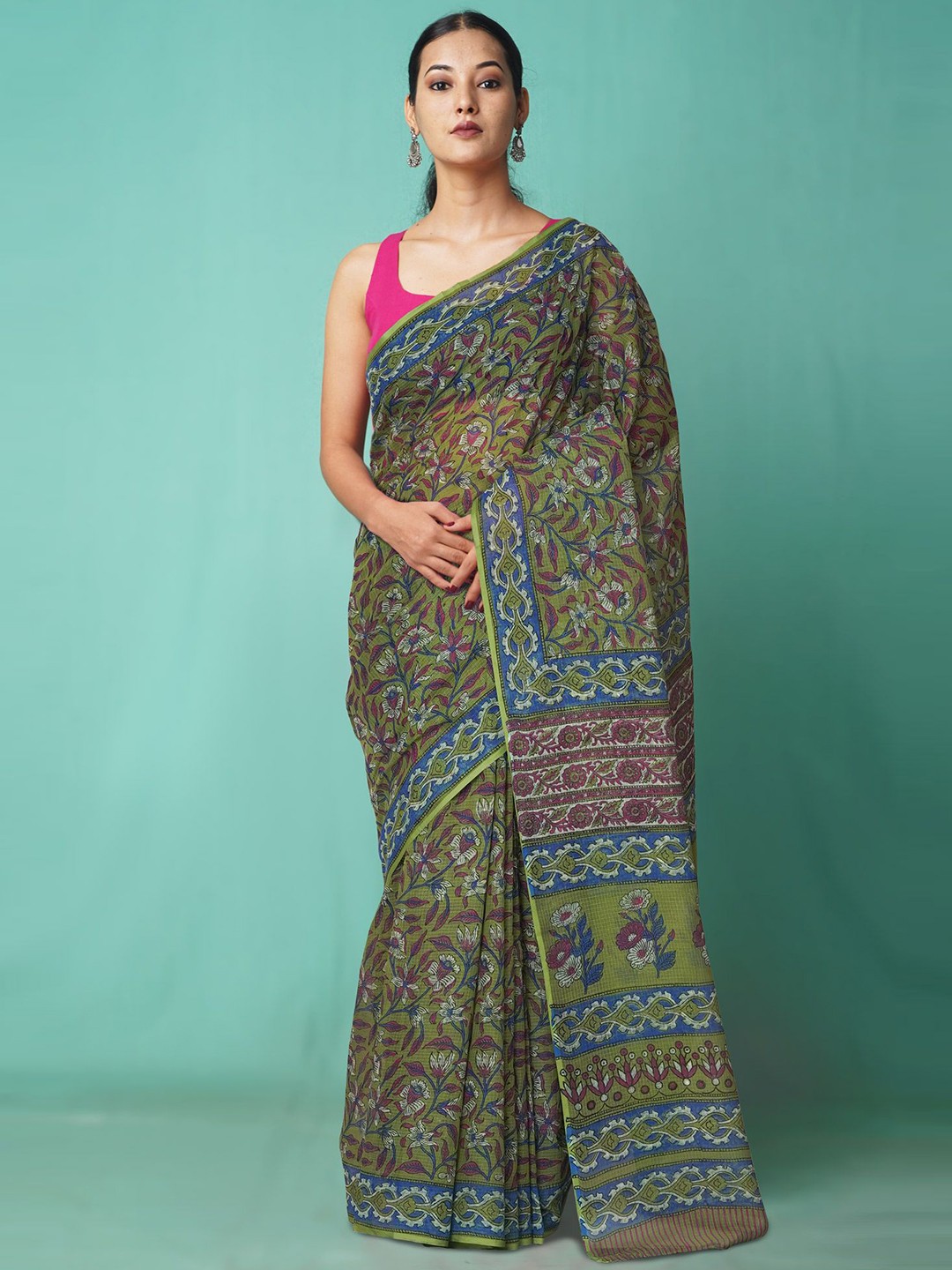 

Unnati Silks Floral Net Handloom Kota Saree, Green